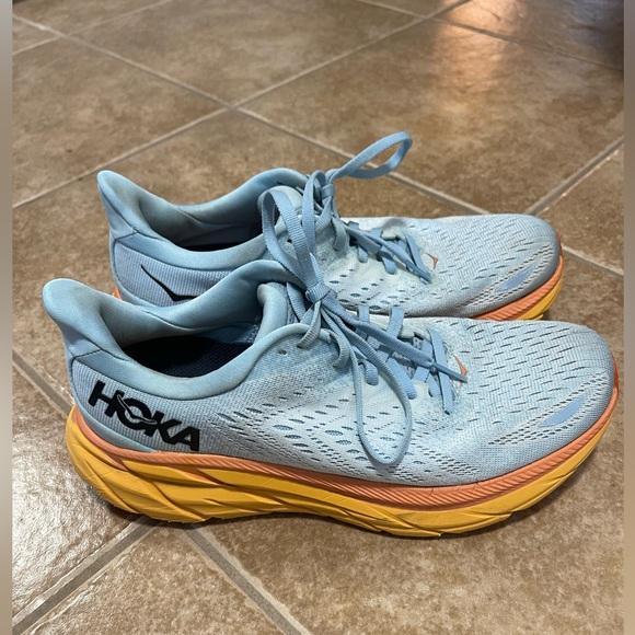 Hoka Clifton 8 Baby Blue and Orange Sole Sneakers in 8.5 - Picture 2 of 14